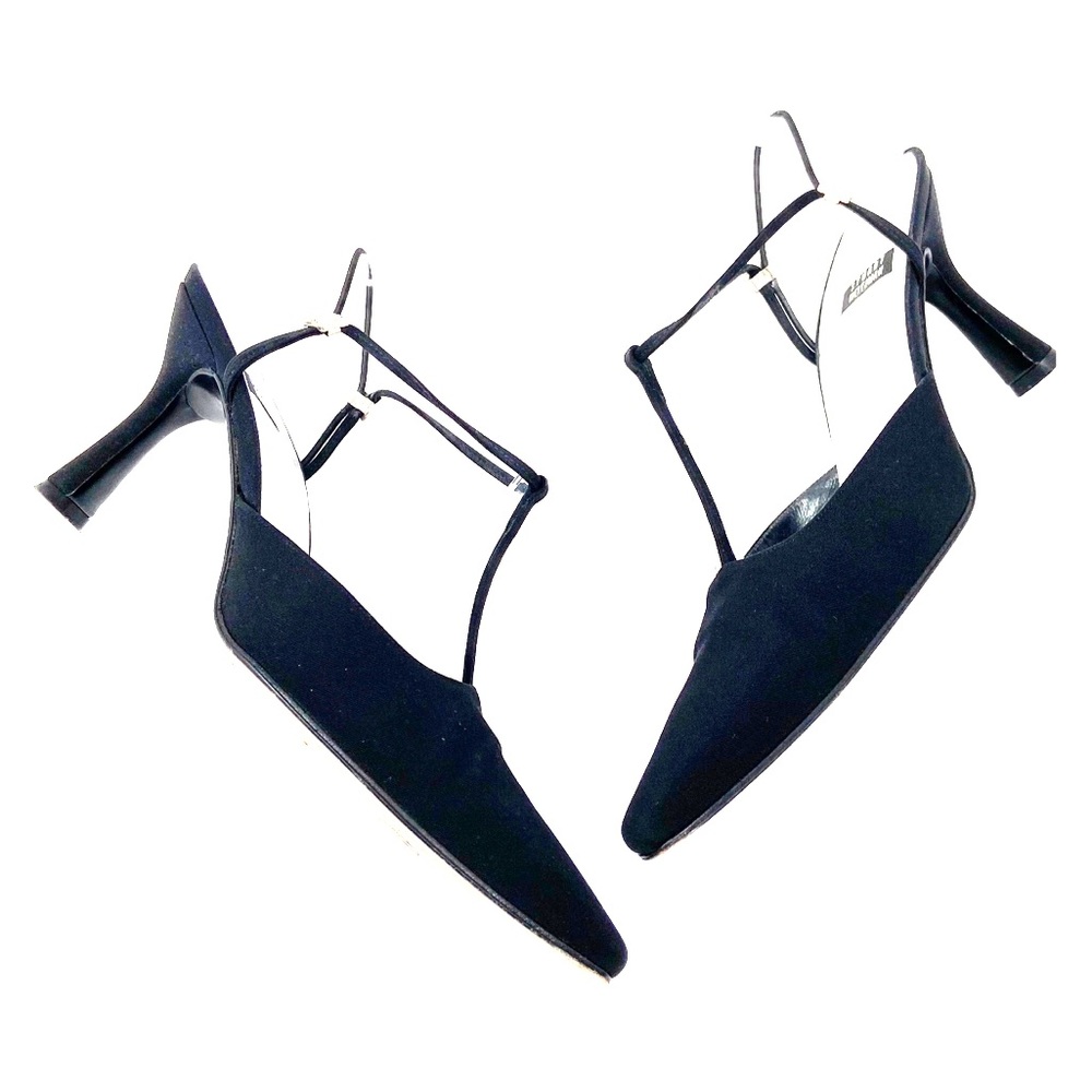 Stuart Weitzman black t-strap sling back heels